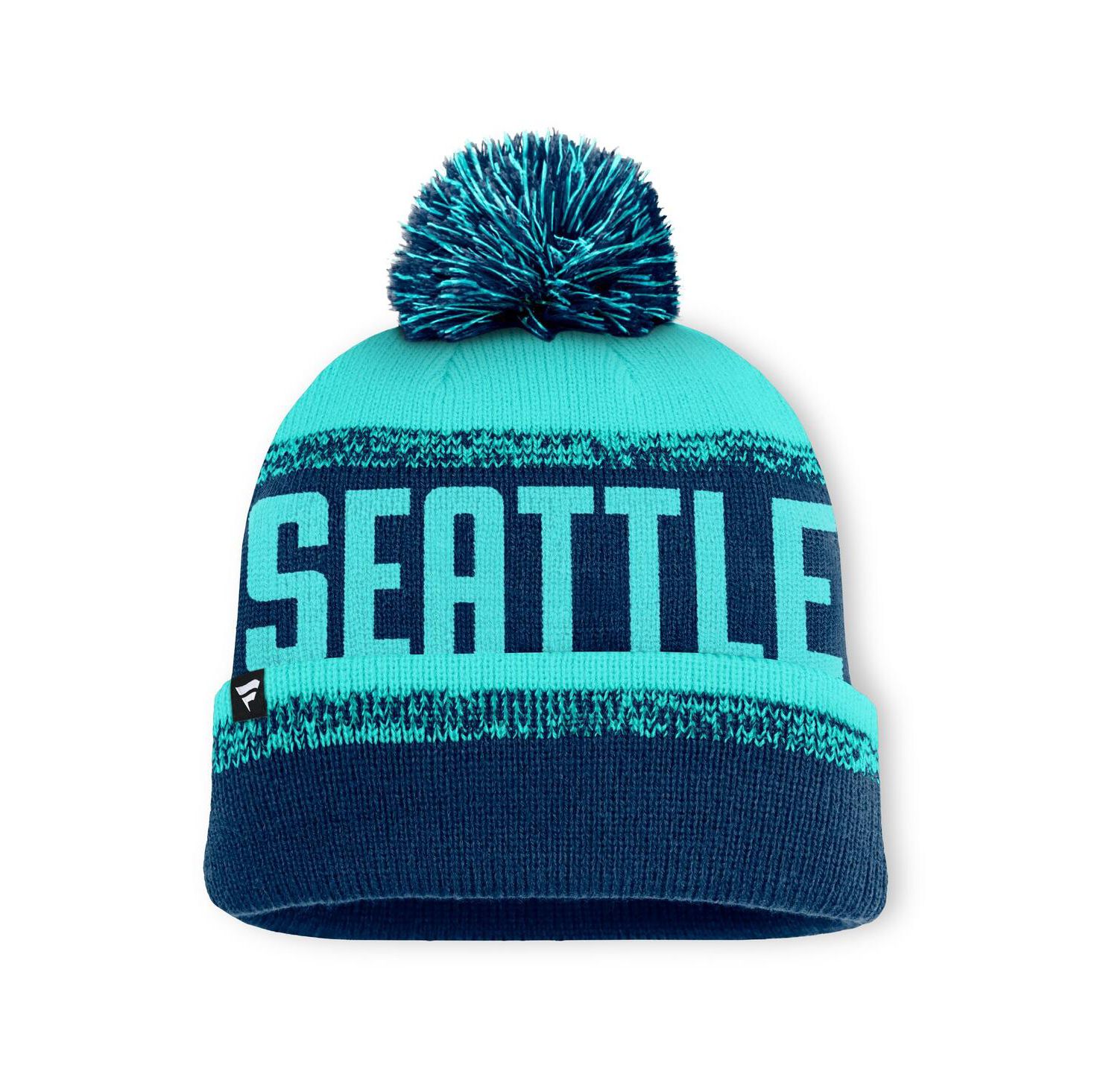 Men's Deep Sea Blue/Light Blue Seattle Kraken Fundamentals Thrive Cuffed Knit Hat with Pom
