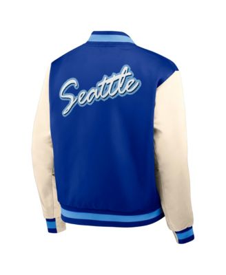 Men's Royal/Cream Seattle Seahawks Rewind Legacy Full-Snap Bomber Jacket