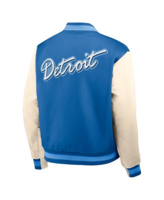 Men's Blue/Cream Detroit Lions Rewind Legacy Full-Snap Bomber Jacket