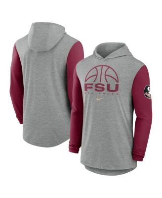 Men's Gray/Garnet Florida State Seminoles Basketball Color-Block Tri-Blend Dri-FIT Long Sleeve Hoodie T-Shirt