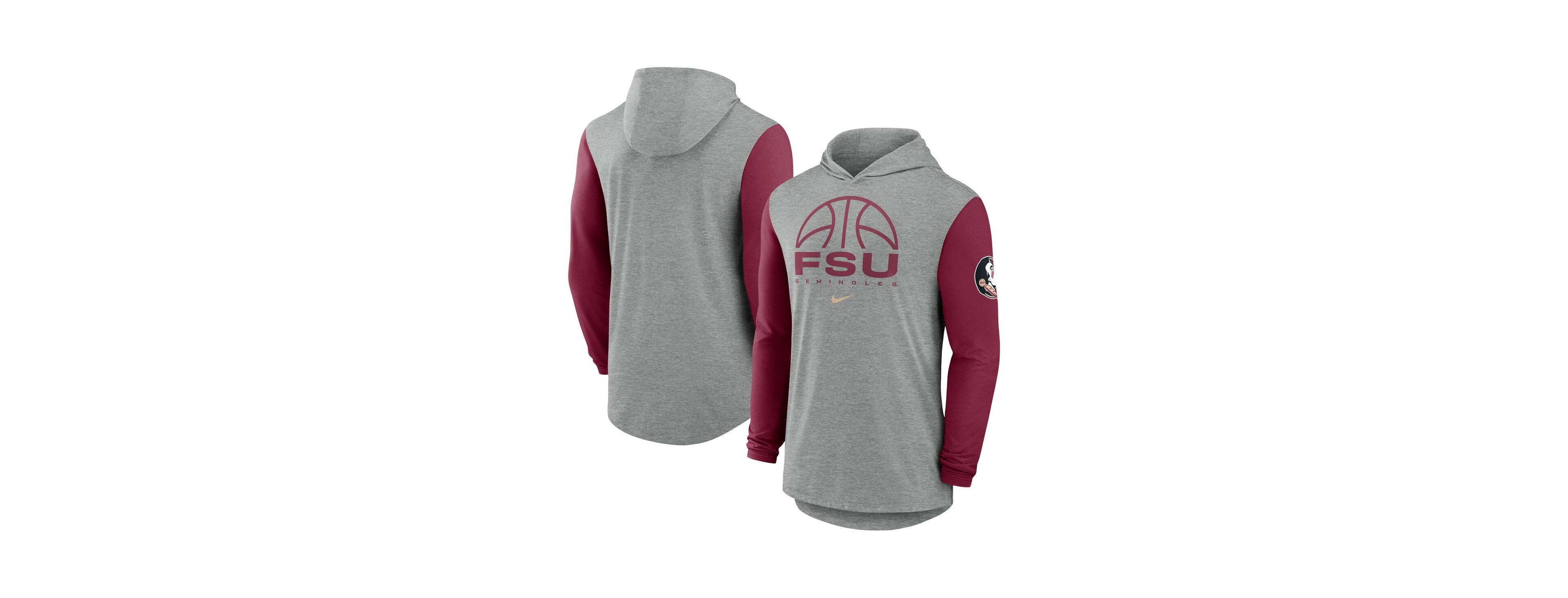 Nike Men's Gray/Garnet Florida State Seminoles Basketball Color-Block Tri-Blend Dri-fit Long Sleeve Hoodie T-Shirt