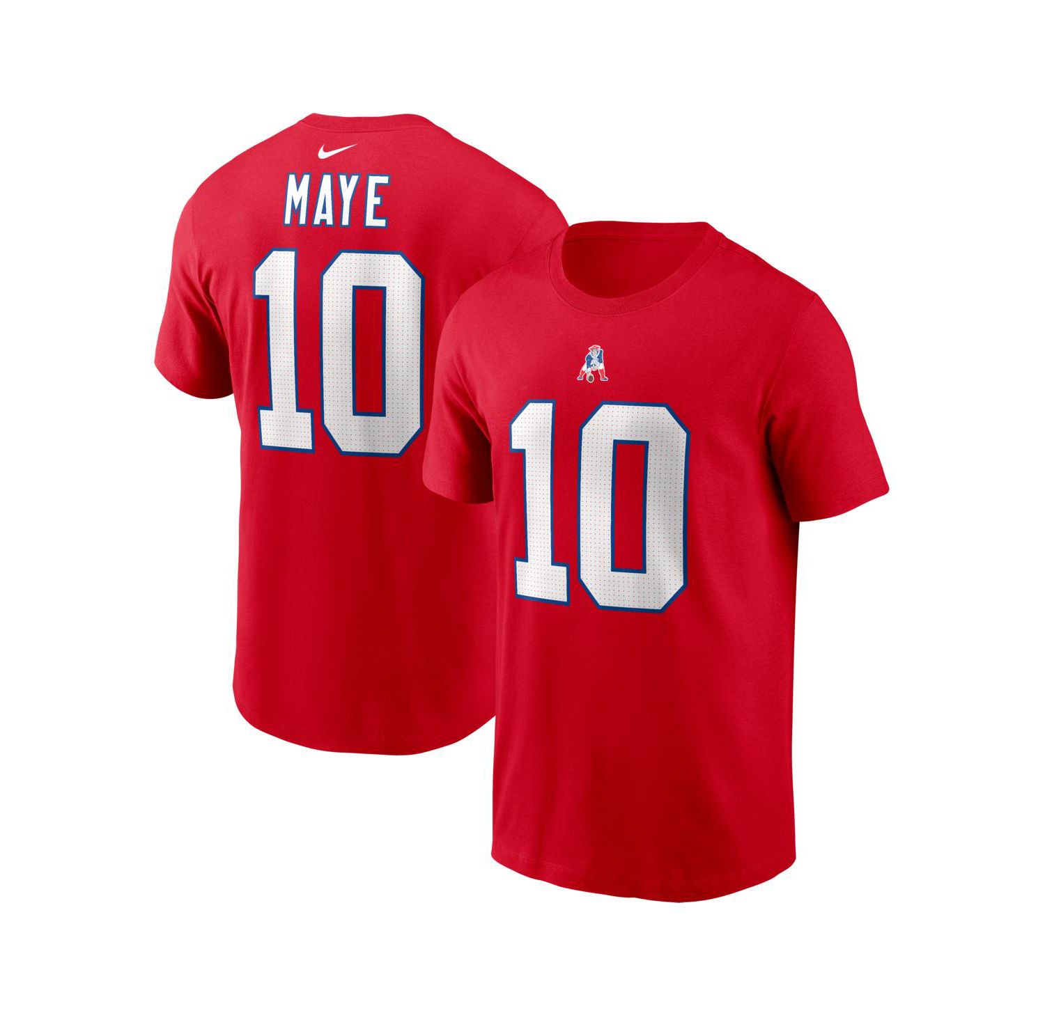 Men's Drake Maye Red New England Patriots Name & Number T-Shirt