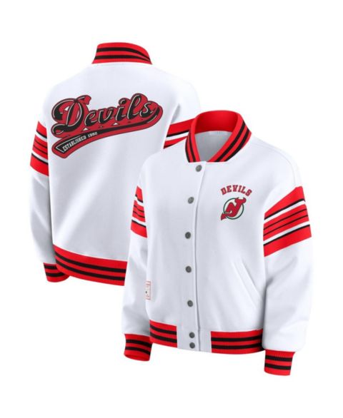 Женские худи WEAR by Erin Andrews Women's White/Red New Jersey Devils Full-Snap Fleece Sweatshirt Jacket