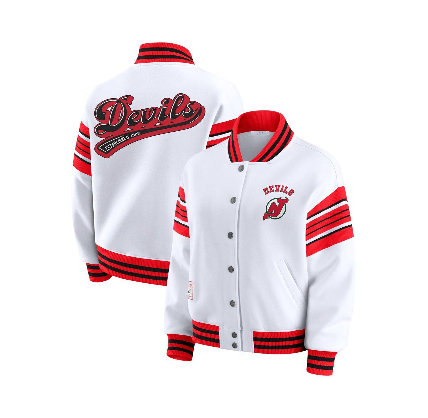 Women's White/Red New Jersey Devils Full-Snap Fleece Sweatshirt Jacket