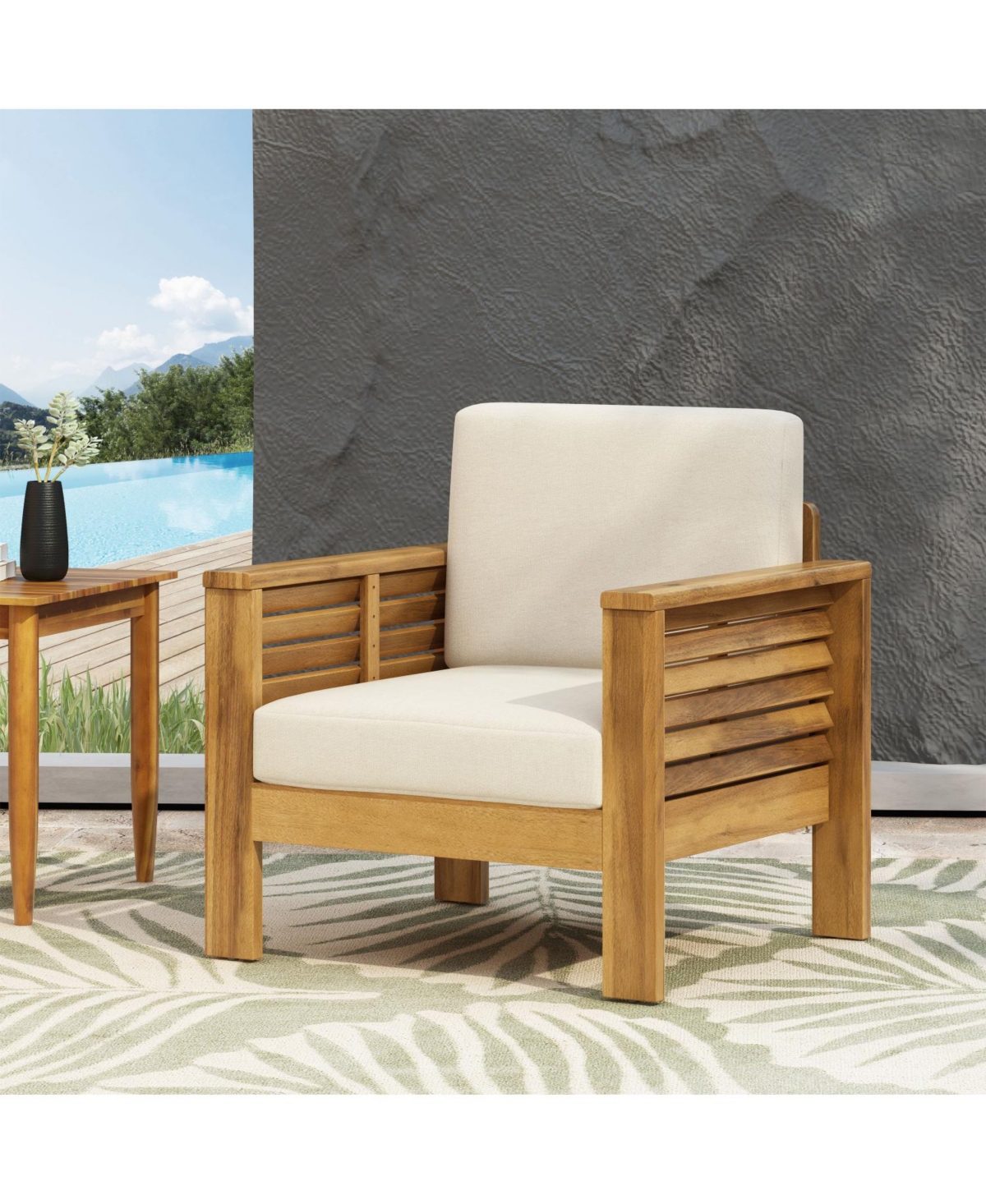 Streamdale Acacia Wood Club Chairs With Cushions, Teak+Beige
