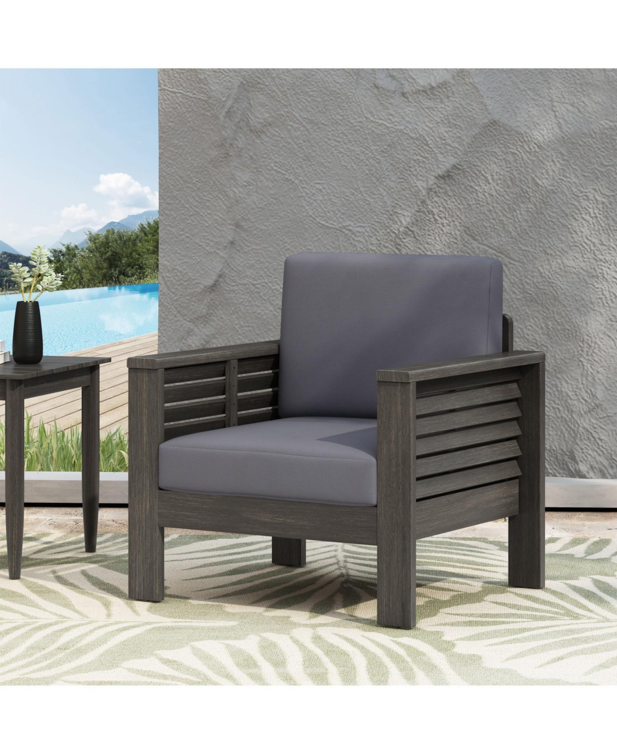 Streamdale Acacia Wood Club Chairs With Cushions, Dark Gray