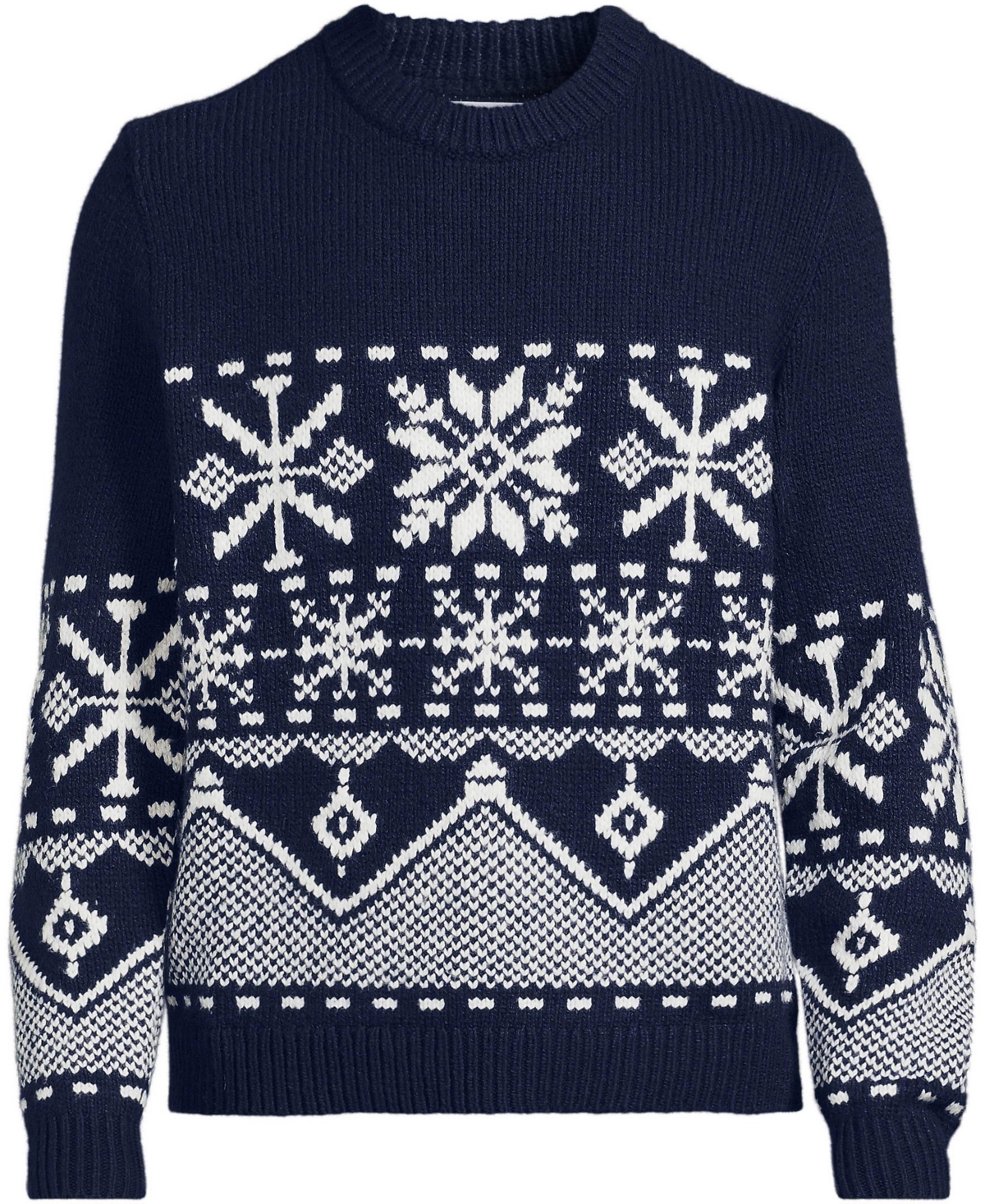 Lands' End Men's Long Sleeve Holiday Snowflake Crewneck Sweater