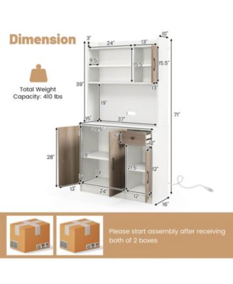 4-Door 71'' Kitchen Buffet Pantry Storage Cabinet w/Hutch Adjustable Shelf