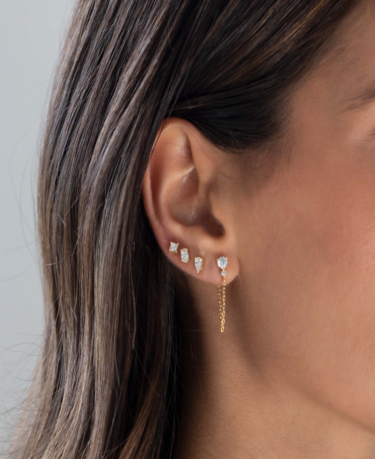 By Adina Eden Double Cubic Zirconia Chain Front Back Stud Earring