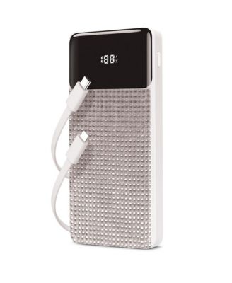 GabbaGoods 10,000mAh Rapid Charging Power Bank with LCD Battery Display, 2 Buillt-In Cables, Bling Design