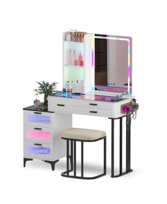RGB Lighted Vanity Set with Mirror & Wireless Charging Station