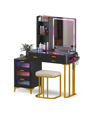 RGB Lighted Vanity Set with Mirror & Wireless Charging Station