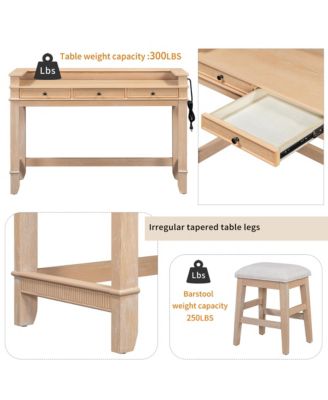 TREXM 4-Piece Retro Dining Set with Kitchen Table 3 Chairs and 3 Storage Drawers