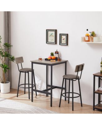 Bar Table Set with 2 Cushioned Backrest Stools, 23.62'' W x 23.62'' D x 35.43'' H