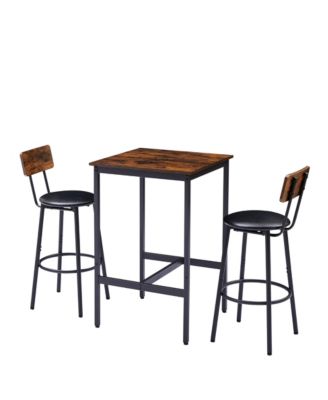 Bar Table Set with 2 Cushioned Backrest Stools, 23.62'' W x 23.62'' D x 35.43'' H