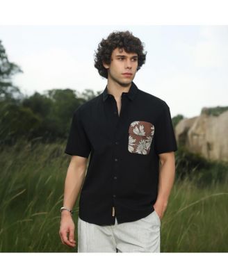 Men's Chocolate Brown & Obsidian Black Flora-Block Shirt