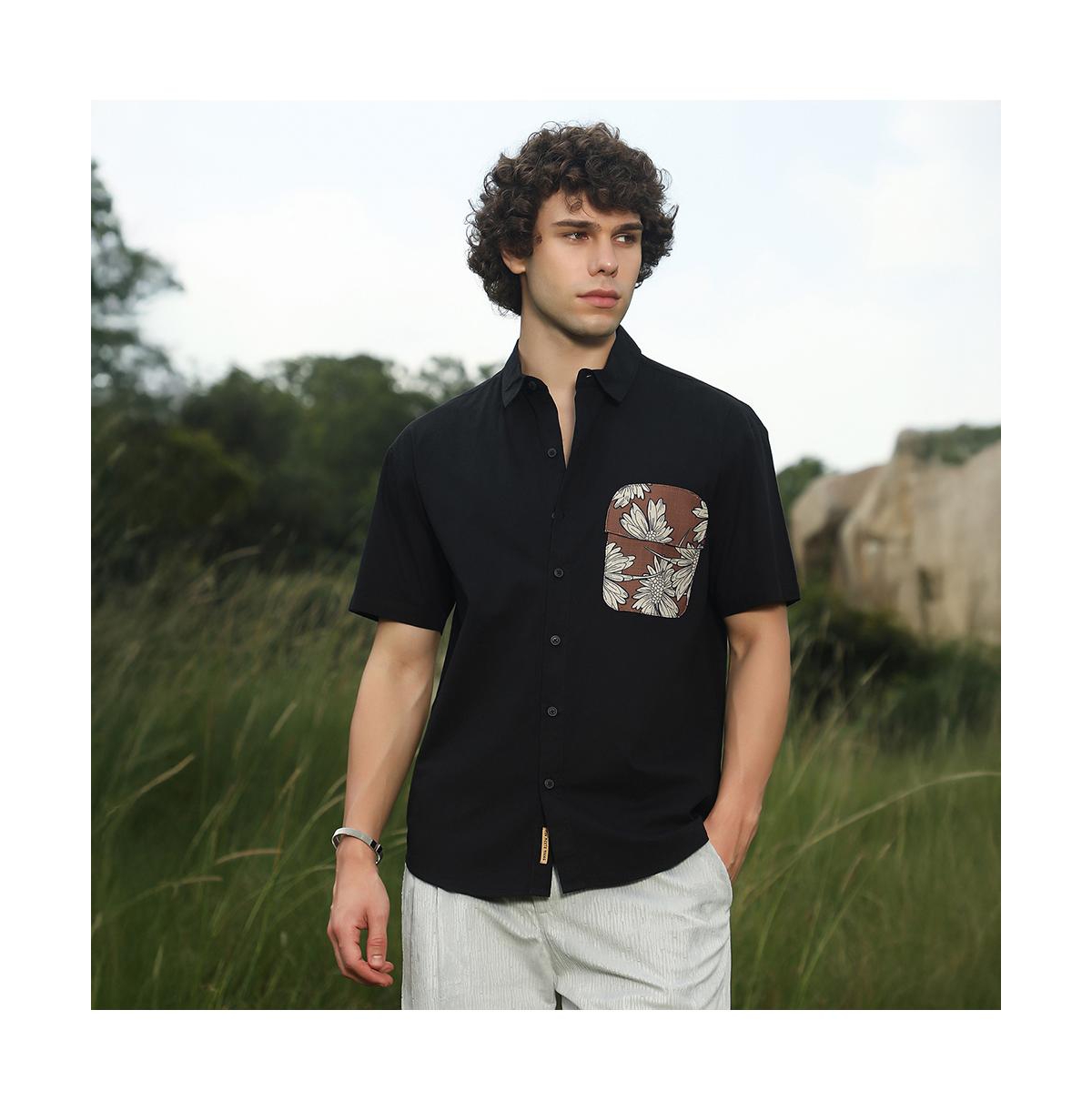 Campus Sutra Men's Chocolate Brown & Obsidian Black Flora-Block Shirt