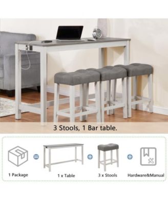 4-Piece Outlet Bar Set with Multi-Function Sofa Back Table and 3 Padded Stools