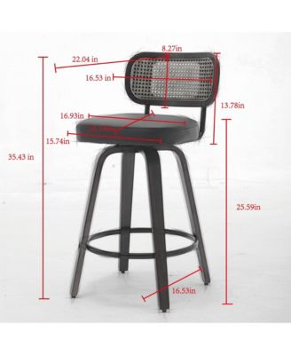 Set of 2 Rattan Counter Stools with Swivel Seat and Cane Back, 26'' Height