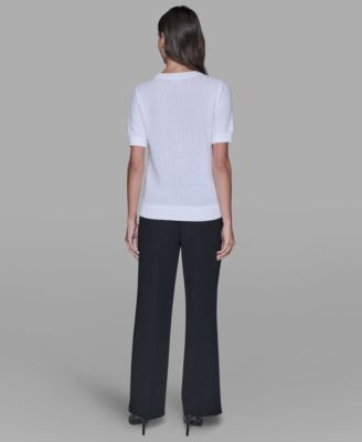 Women's Crewneck Floral Trimmed Sweater