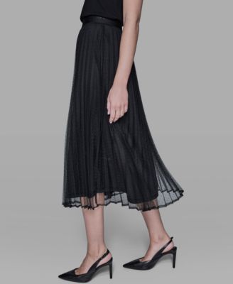 Women's Long Mesh Pleated Midi Skirt