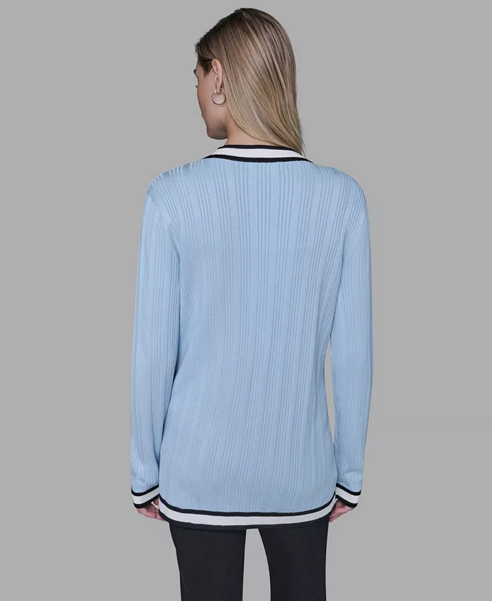 Women's V-Neck Contrast Cardigan - thumbnail 5