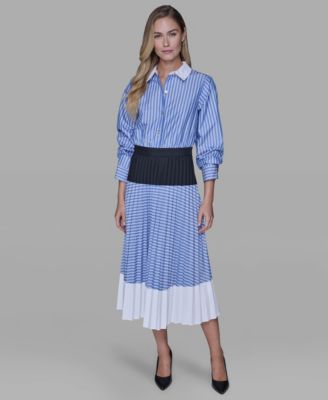 Women's 3/4-Sleeve Colorblock Pleated Dress