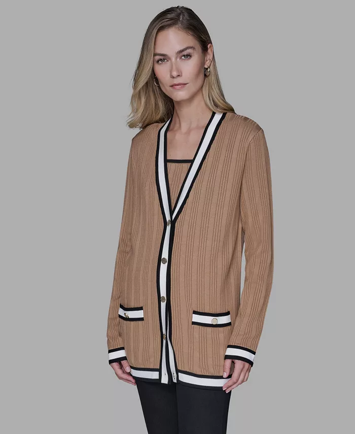 Women's V-Neck Contrast Cardigan - thumbnail 7