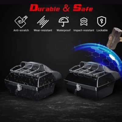 48L Universal Motorcycle Tail Box Top Case Luggage with Top Rack & Backrest for Harley Road King