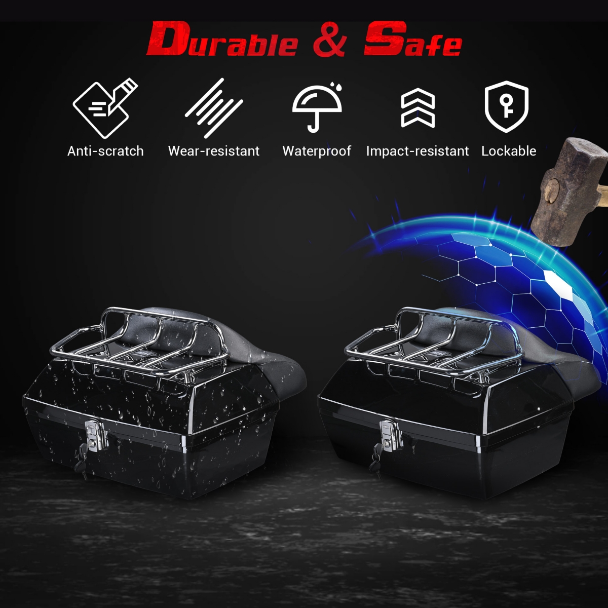 Yescom 48L Universal Motorcycle Tail Box Top Case Luggage Rack for Harley Road King