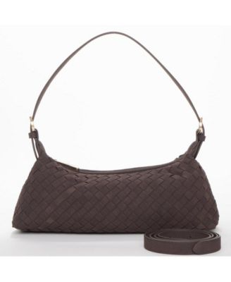 Woven Suede Baguette Bag with Crossbody Strap