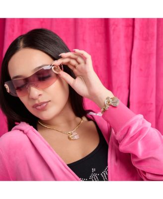 Pink Pave Heart Toggle Bracelet, Gold Tone Curb Chain