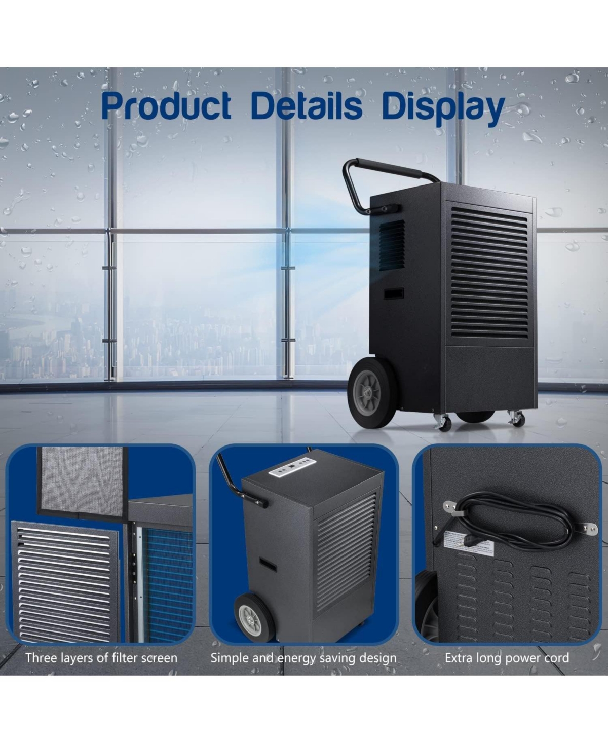 Cowsar Commercial Dehumidifier 190 Pint,with Drain Pump and Hose,for Basement,Factory,Shopping Malls,Continuous Drainage,Automatic Defrost