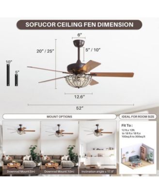 52-inch Elegant and Simple Brown 5-Blade Flush Mount with Remote Control and Timer Functions