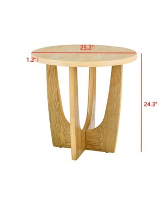 25 Inch Round Wooden End Table and Side Table in Oak