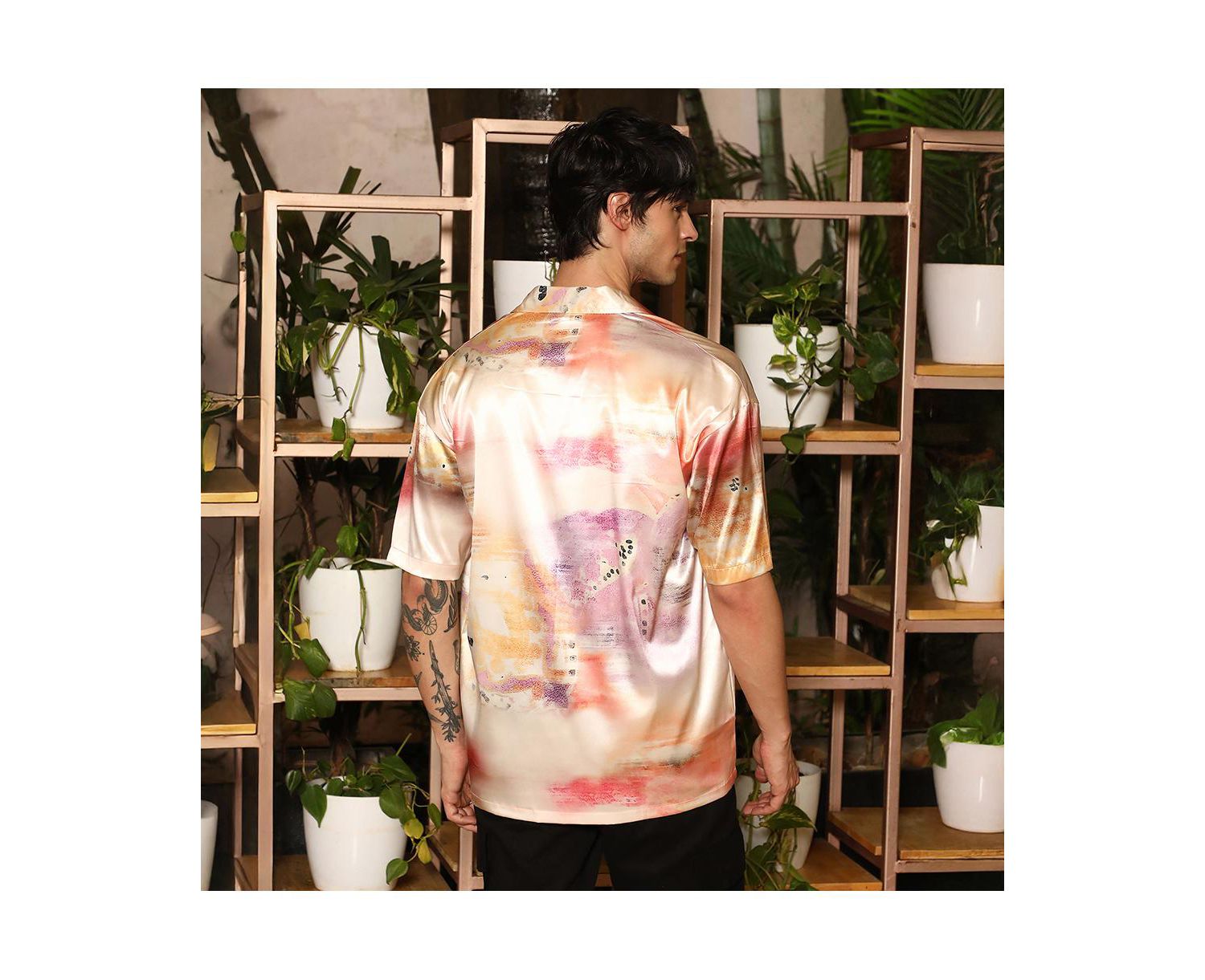Men's Cantaloupe Orange & Amethyst Purple Abstract Sheen Oversized Shirt