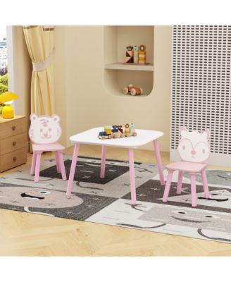3-Piece Kids Table and Chair Set with Animal Backrest Activity Table