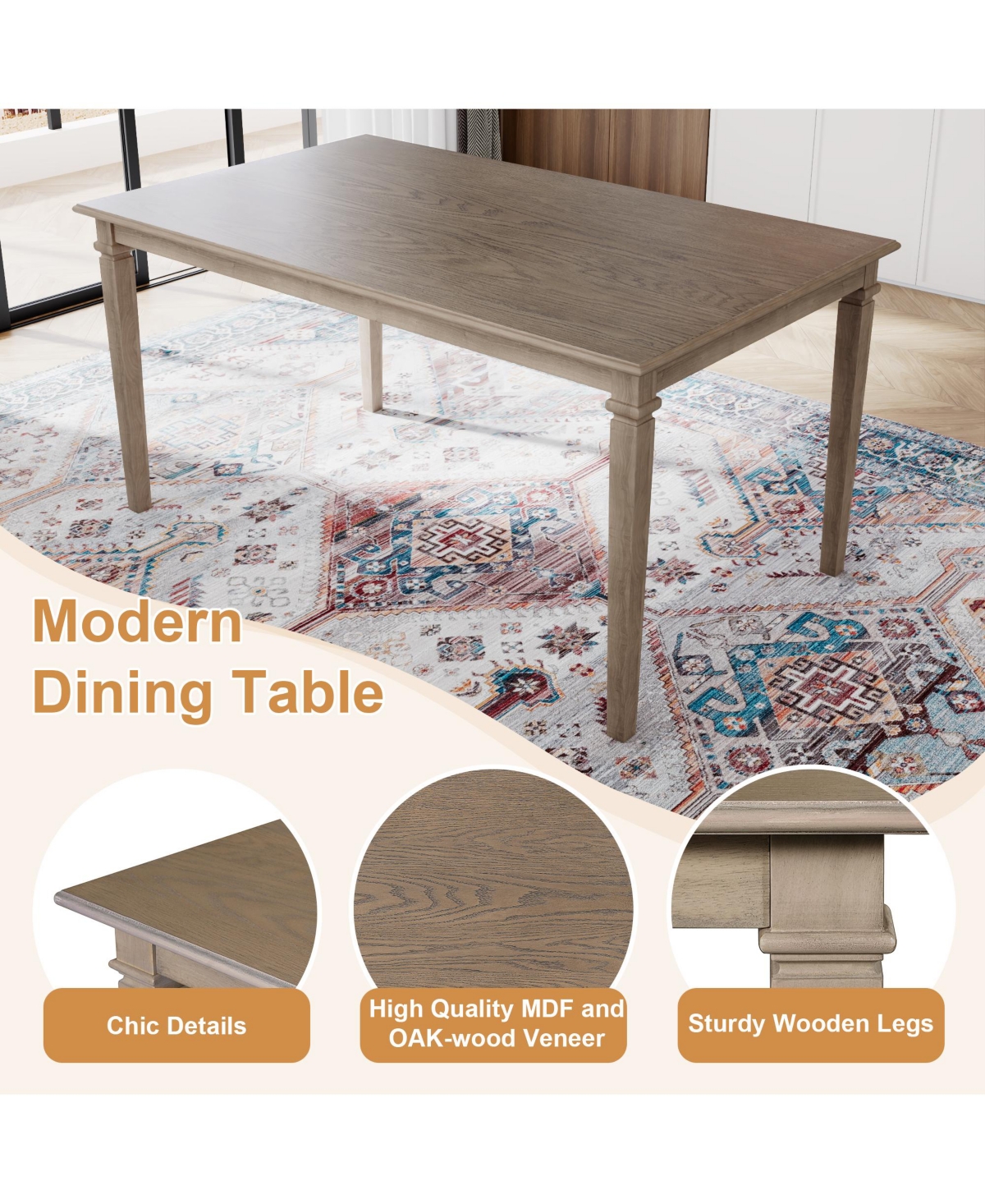 sumyeg 6-Piece Retro Dining Set with Wooden Rectangular Table 4 Chairs and Bench