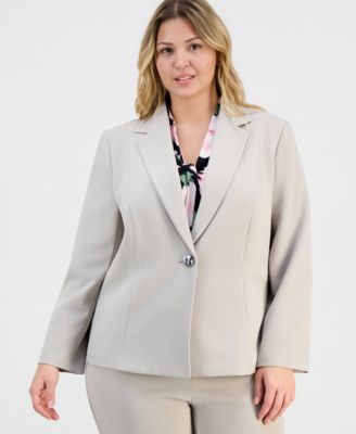 Plus Size Stretch-Crepe Single-Button Jacket, Printed Knot-Neck Sleeveless Top & High-Rise Stretch-Crepe Straight-Leg Pants