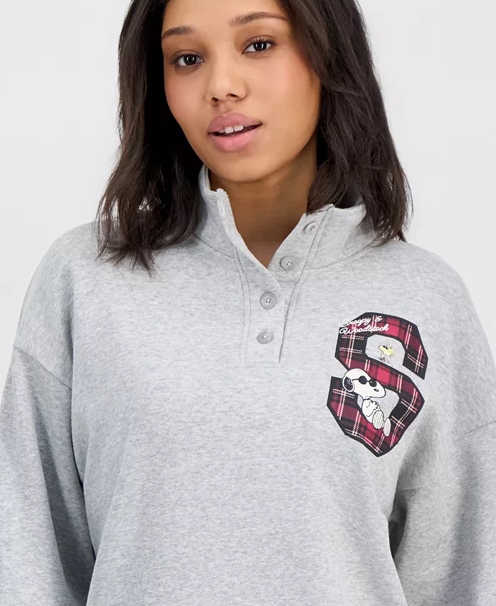 Juniors' Snoopy Quarter-Snap Sweatshirt - thumbnail 2