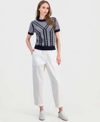 Jeans Women's Short-Sleeve Traveling Cable-Knit Sweater