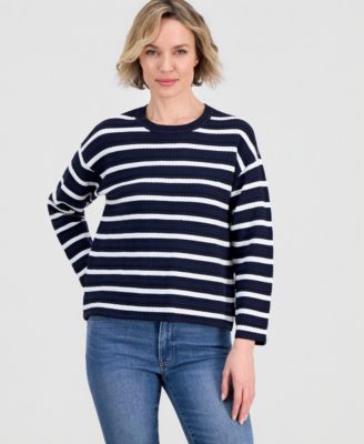 Jeans Women's Striped Braided Pointelle Sweater
