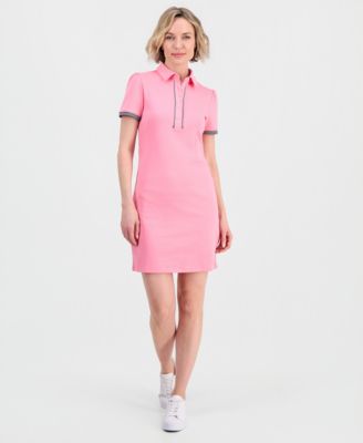 Jeans Women's Cotton Solid Puff-Sleeve Polo Dress