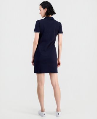 Jeans Women's Cotton Solid Puff-Sleeve Polo Dress