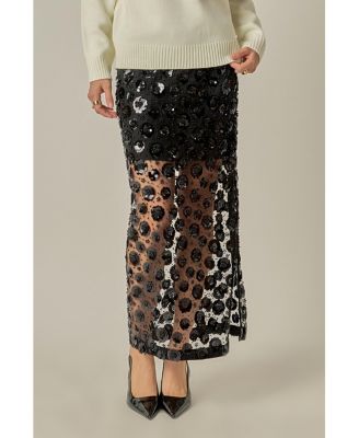 Women's Flower Sequin Sheer Midi Skirt
