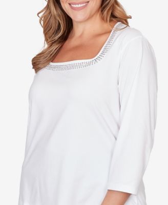 Plus Size Solid Embellished 3/4 Sleeve Top