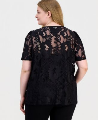 Plus Size Lace Short-Sleeve Top