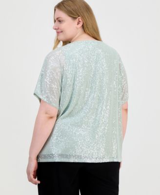 Plus Size Sequined Dolman-Sleeve Top
