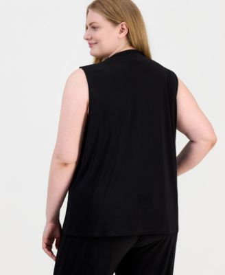 Plus Size Pleated-Shoulder Sleeveless Top