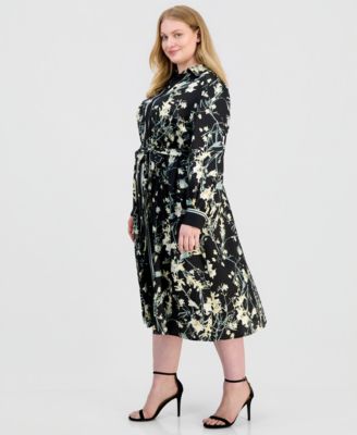 Plus Size Long-Sleeve A-Line Midi Shirtdress
